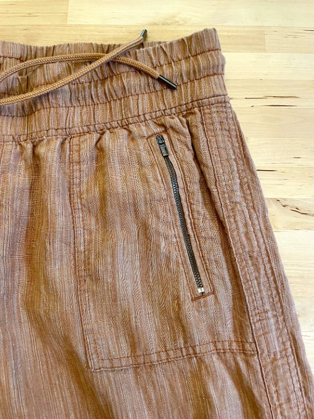 Athleta Cabo Women's 100% Linen Wide Leg Pant Sz 16 Terracotta Striped Boho Chic - Picture 10 of 15